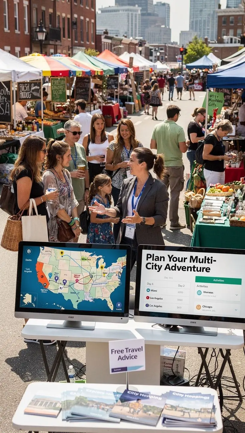 Pracownik biura podróży planujący trasę między miastami.