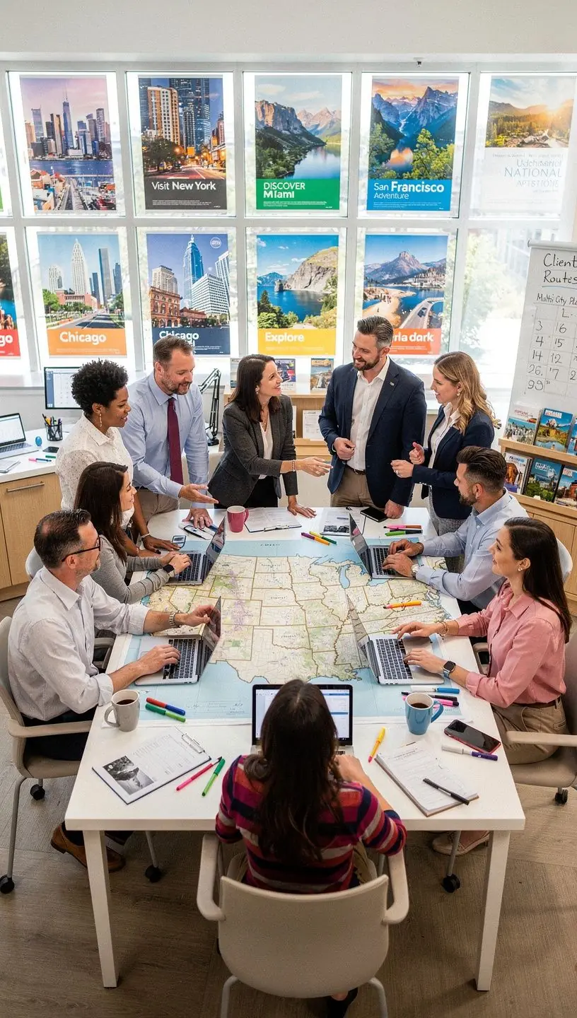 Pracownik planujący trasę podróży w biurze.