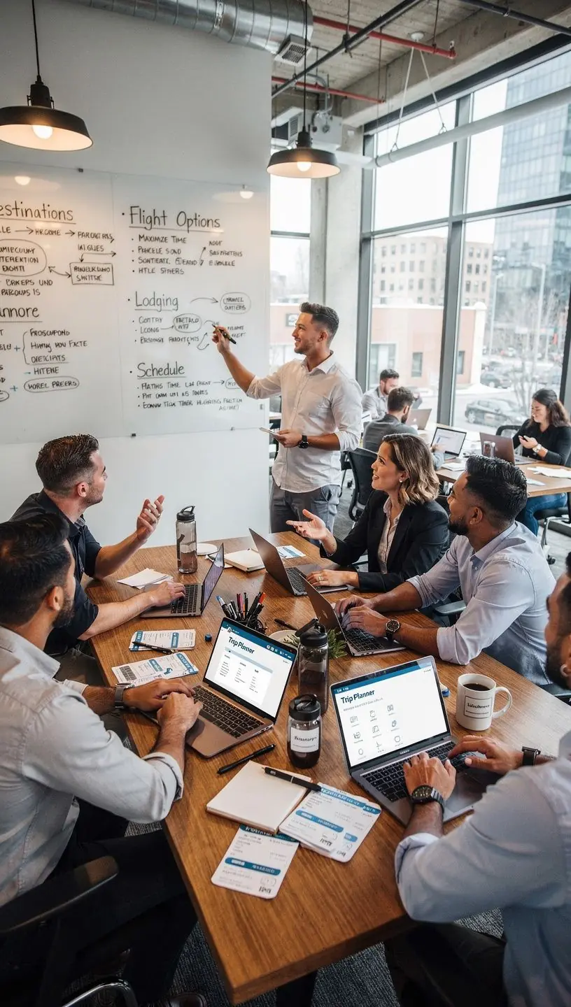 Widok na zestaw dokumentów podróżnych z harmonogramem lotów i rezerwacjami.